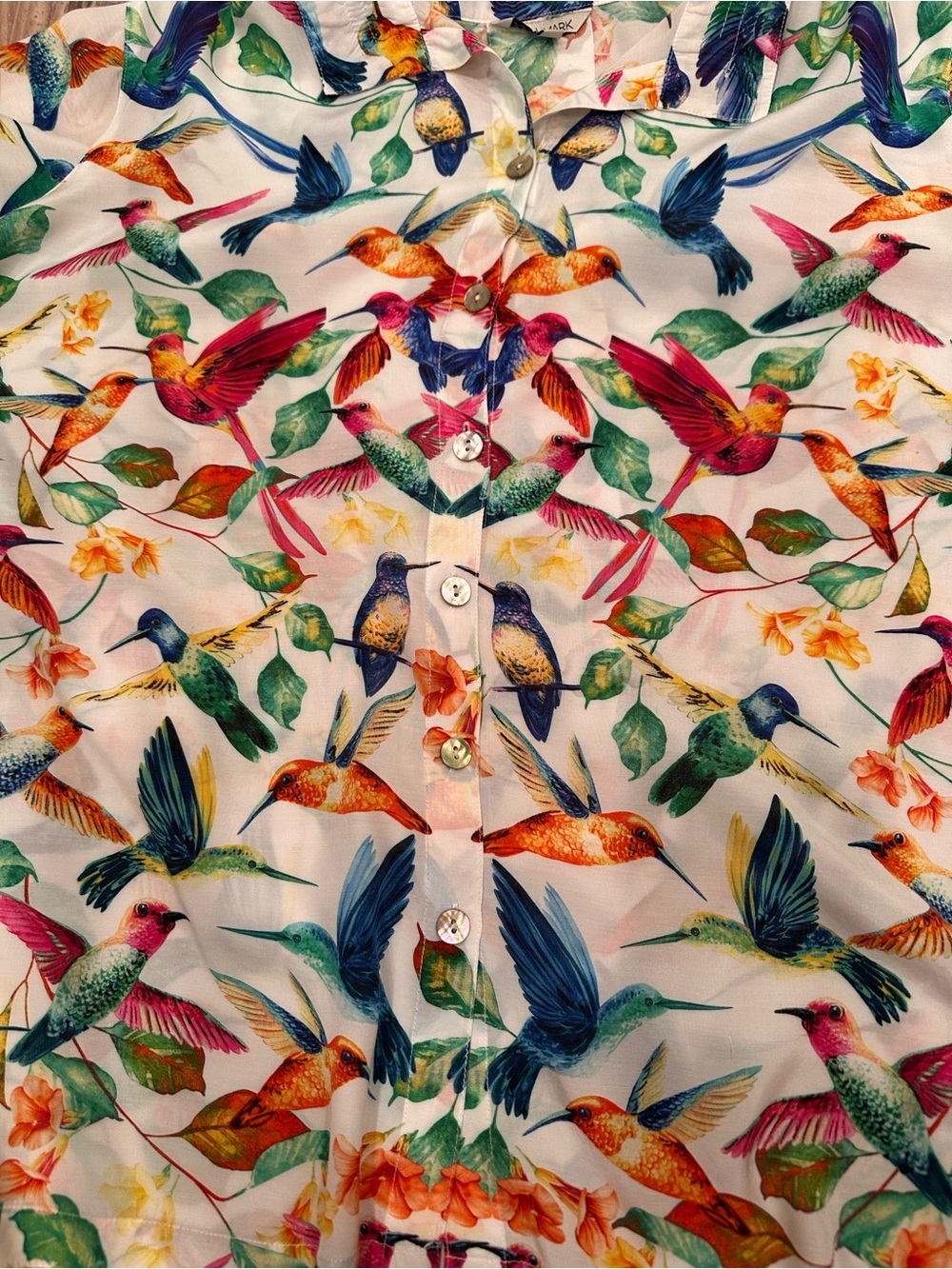 John Mark Hummingbird Floral  Button Down Blouse Novelty Print Quirky Sz 2X - Picture 8 of 12